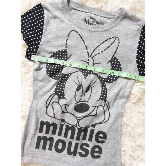 Disney Minnie Mouse Black and Gray Polka Dot T Shirt size L 10/12 - Picture 4 of 7